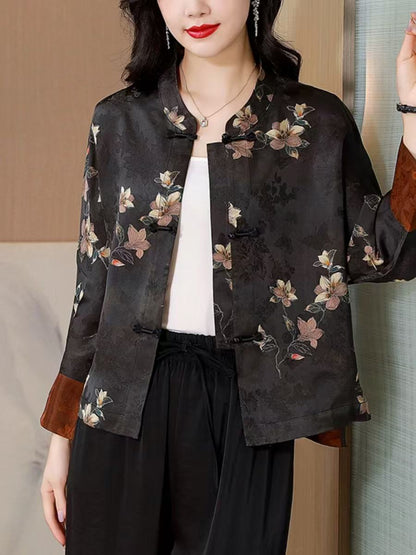 Chinese Silk Printed Long Sleeve Cardigan Top