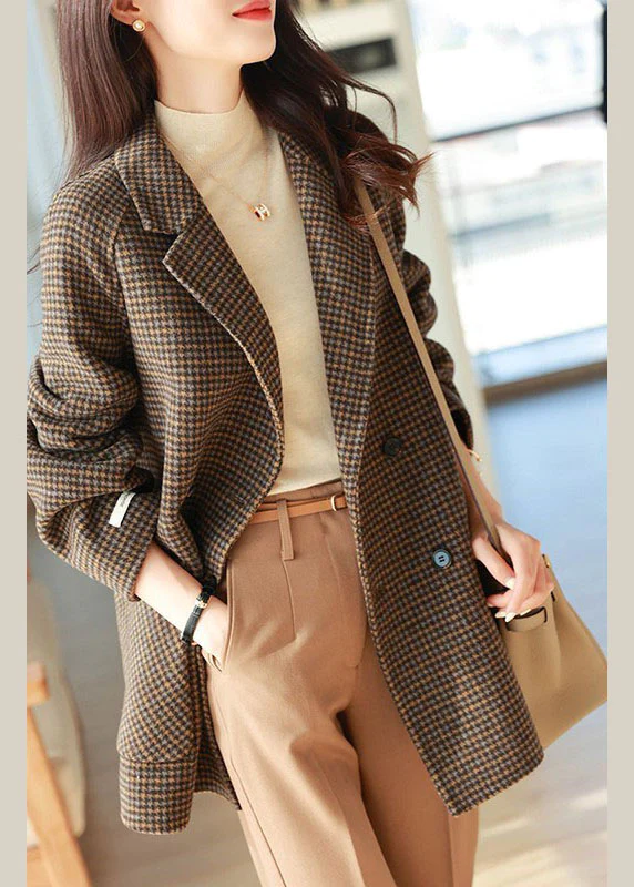 Suit Plaid Notched Pocket Wool Blend Jacket Long Sleeve