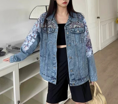 Fashion Beaded Patchwork Denim Jacket