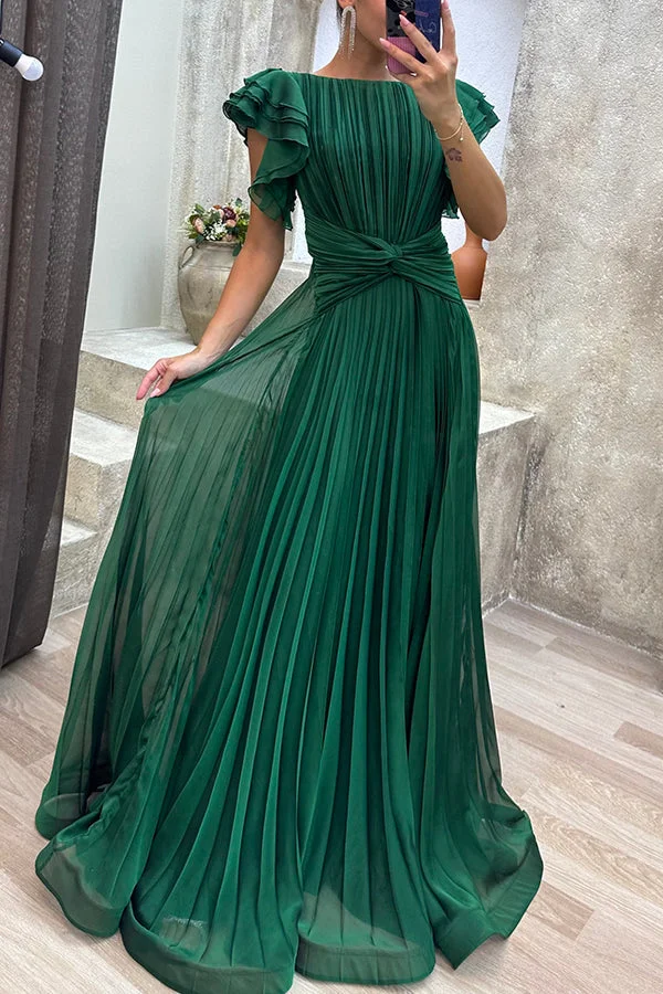 Women's Elegant Queen Pleated Ruffle Sleeve Cross Waist Dresses