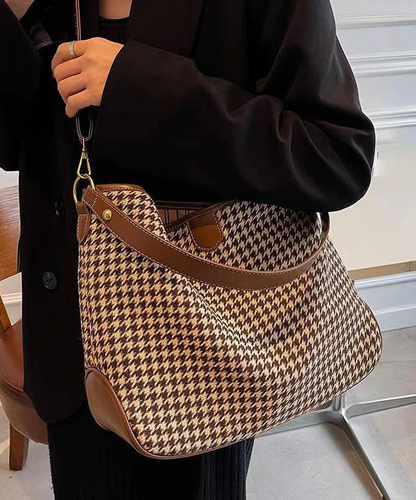 Women's Plaid Wool Large Capacity Crossbody Tote Bag Handbag