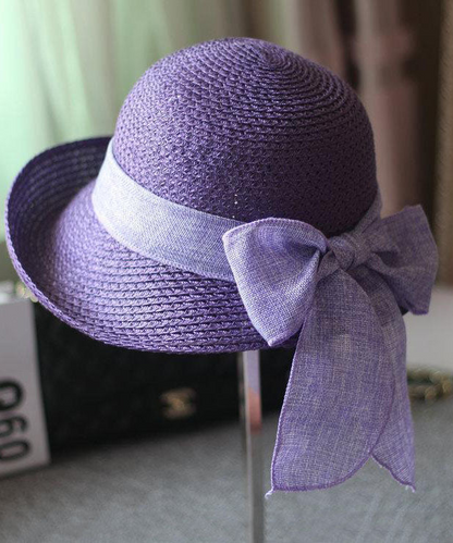 Seaside Vacation Purple Bow Straw Festival Sun Hat