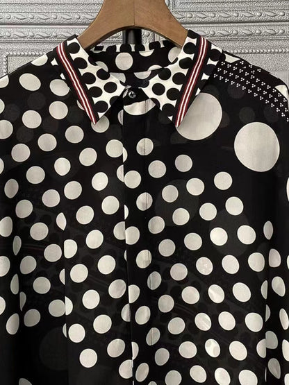 Fashion Black and White Polka Dot Silk Long Sleeve Shirt