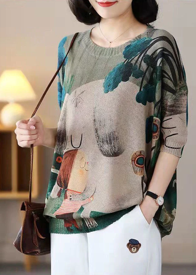 Women's Plus Size Loose Character Printed Knit Top Spring