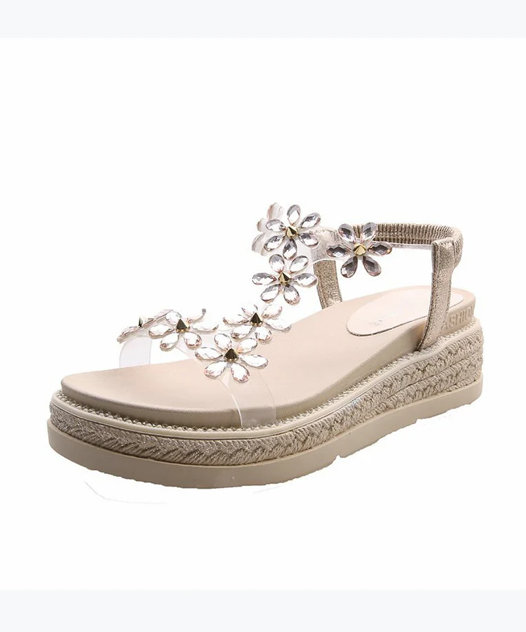 Stone Flower Patchwork Thick Bottom Flat Sandal