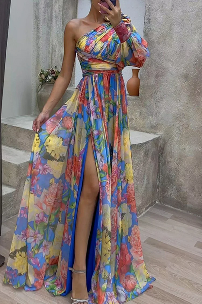 Elegant Floral Slit Evening Gown