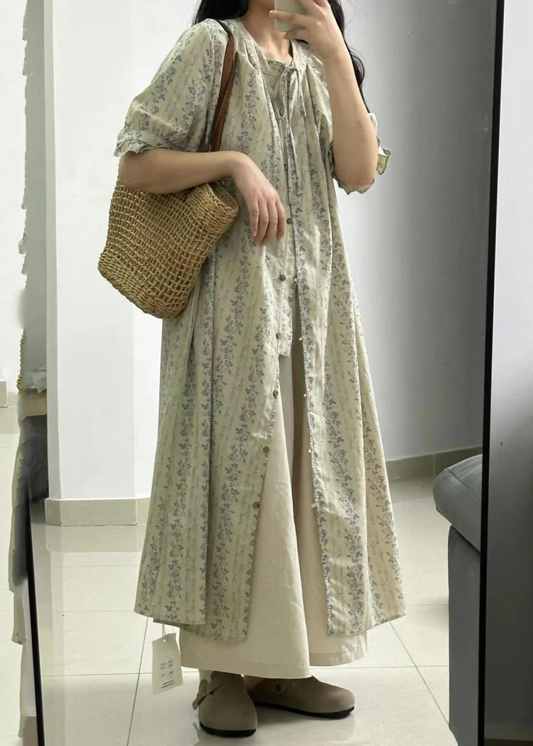 Printed Buttoned Long Shirt Dress