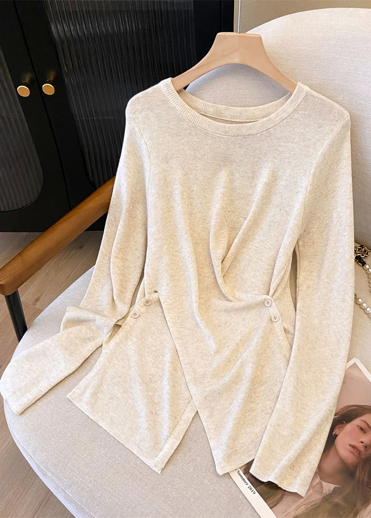 Elegant O-neck asymmetric design knitted jumper