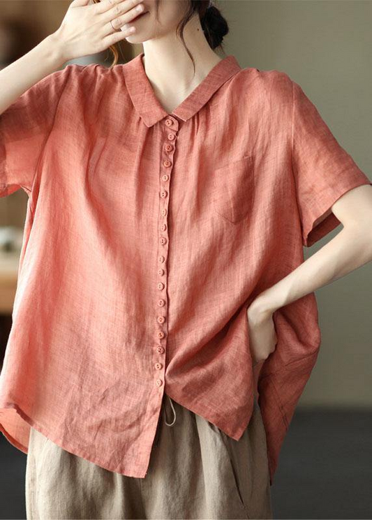 Lapel Cardigan Shirt Women's Short Sleeve