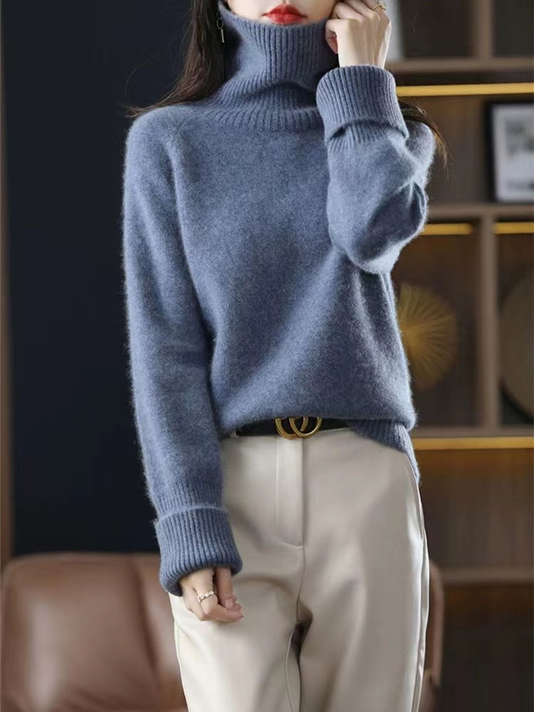 French High Neck Cashmere Knit Sweater Top