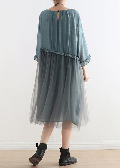 Chiffon Patchwork Tulle Blue Dress