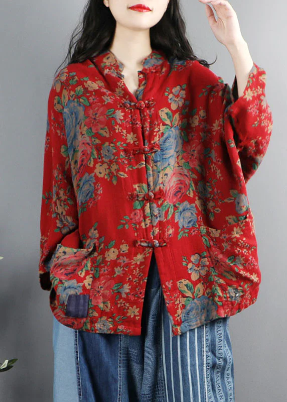 Chinese Style Red Printed Cotton Coat