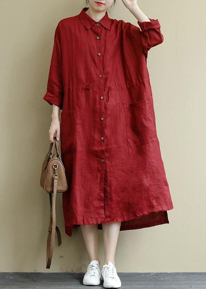 Cotton Linen Shirt Dress Casual