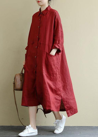 Cotton Linen Shirt Dress Casual