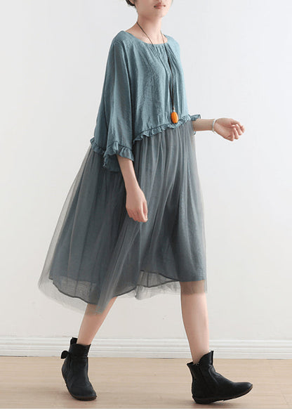 Chiffon Patchwork Tulle Blue Dress