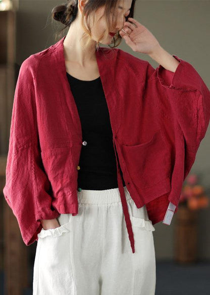 Cotton Batwing Sleeve Pocket Jacket Short Style