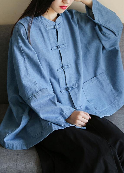 Chinese Button Down Dress Long Sleeve Denim Shirt