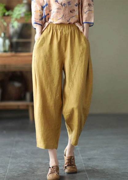 Loose Pocket Stretch Waist Linen Haren Pants