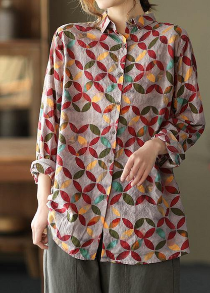 Vintage geometric patterned lapel shirt