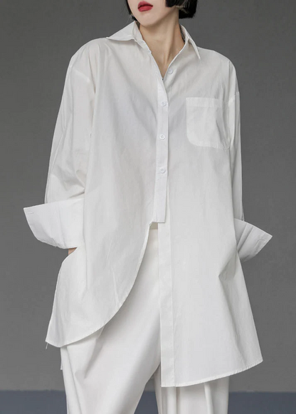 White Asymmetric Design Long Shirt