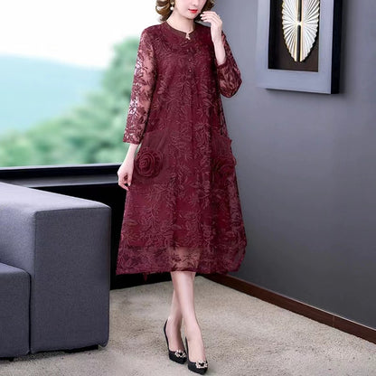 Italian Black Jacquard Long Lace Dress Casual Long Dress