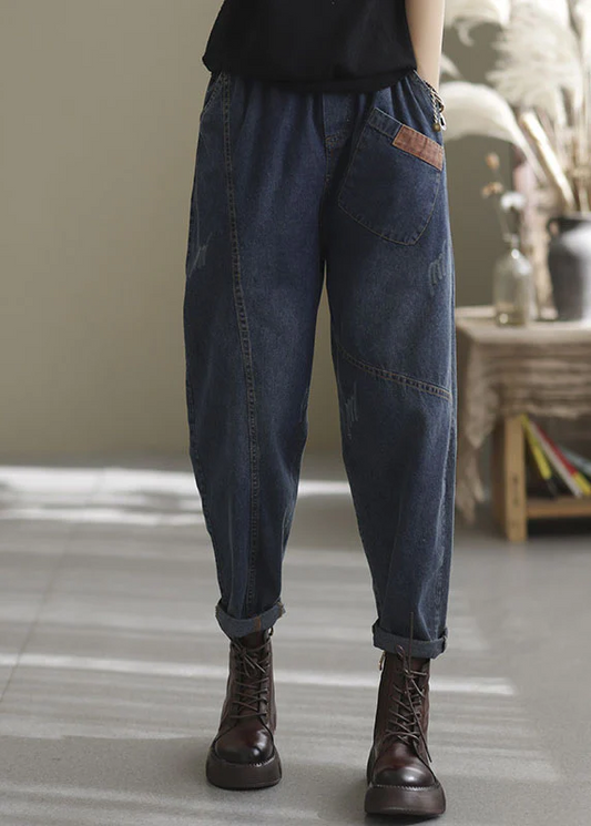 Elastic Waist Pocket Denim Trousers