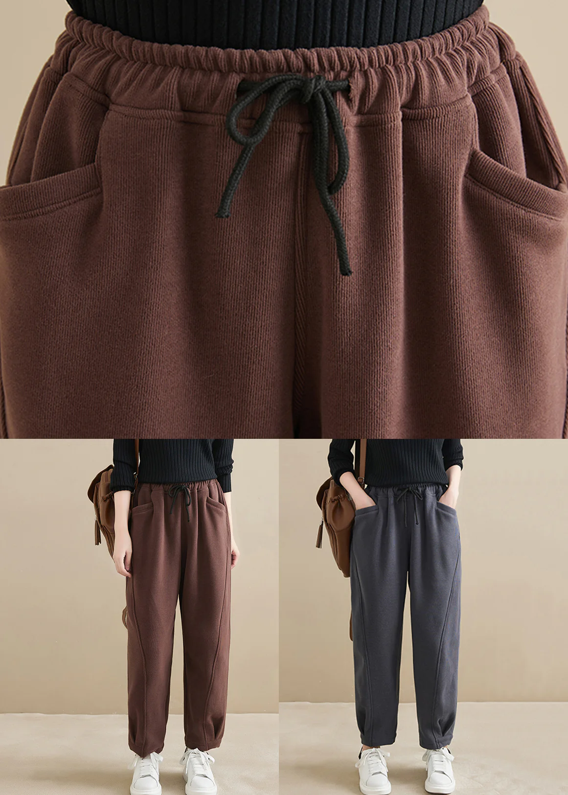 High-waisted thickened warm fleece pants sports harlequin pants