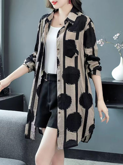 Versatile Polka Dot Printed Lapel Long Sleeve Shirt Top