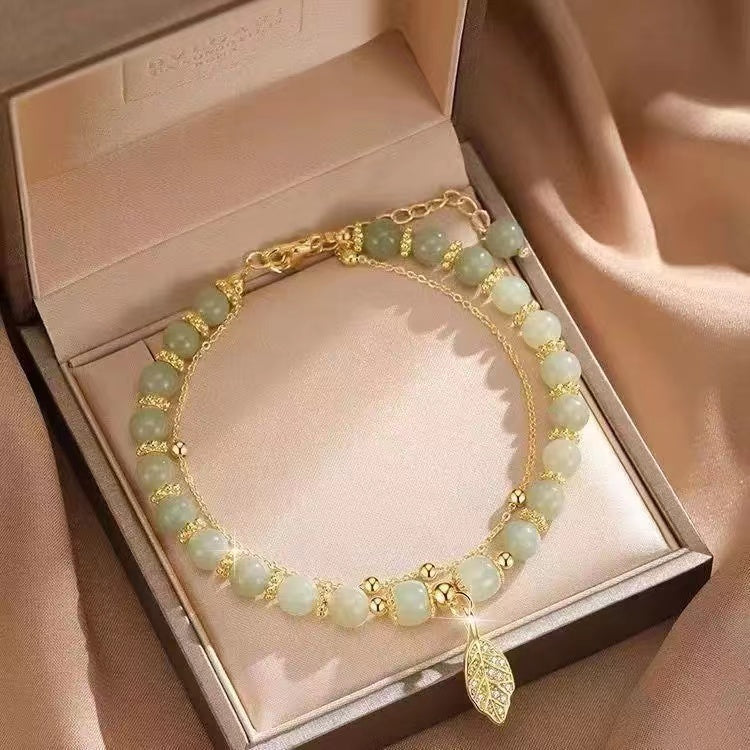 Jadeite Leaf Charm Bracelet in 18K Gold