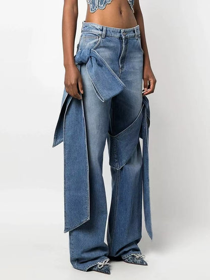 Fashion Bow Pocket High Waist Jeans