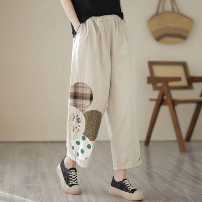 Casual Embroidered Patch Wide Leg Pants