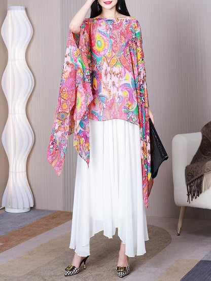 Asymmetric Printed Chiffon Blouse Top