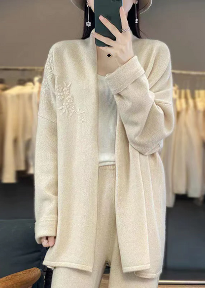 Patchwork Cashmere Cardigan V-Neck Long Sleeve Sweater Jacket