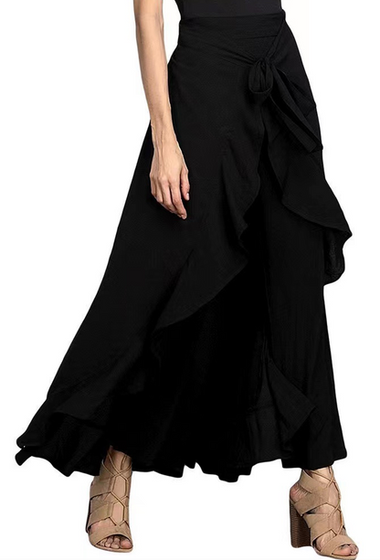 Loose High Waisted Spliced Ruffle Wide Leg Pants