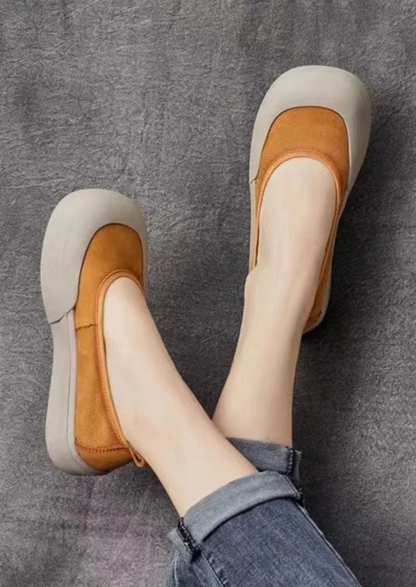 Casual cowhide women splicing flat shoes