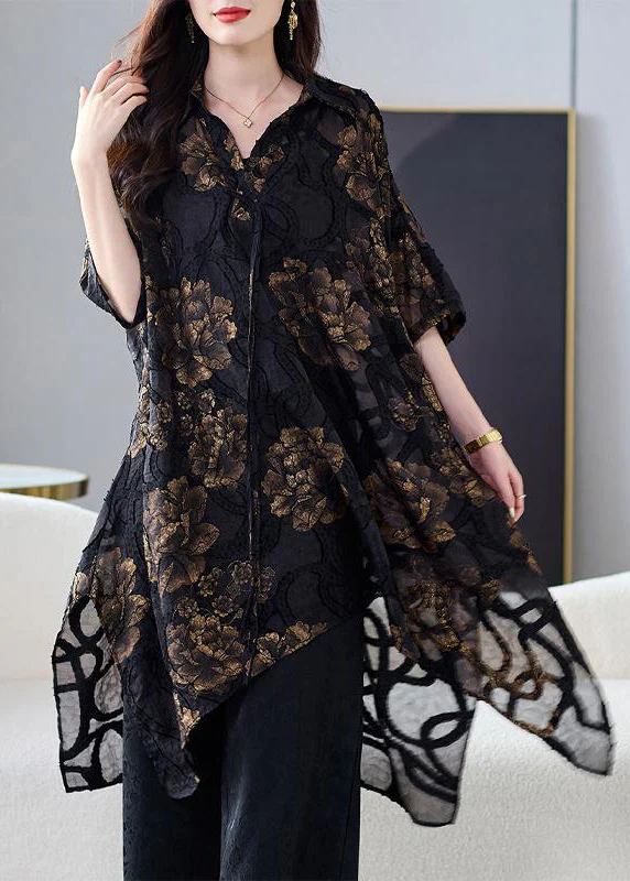 Stylish Asymmetric Floral Blouse Top