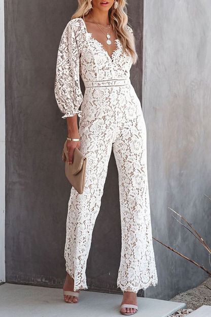 Lace V-Neck Regular Jumpsuit