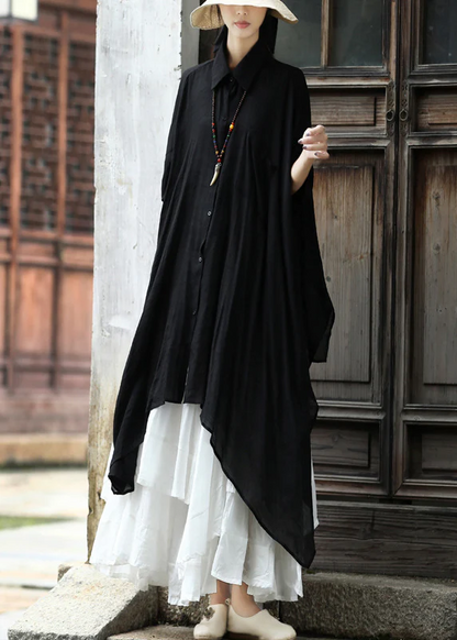 Casual Lapel Cardigan Asymmetric Cotton Shirt Long Sleeve