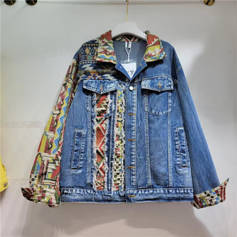 Casual Patchwork Colorblocked Denim Jacket