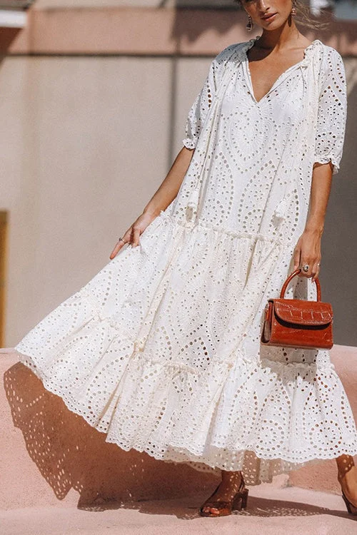 Fashion Lace Fringe Layered Ultra Cotton Long Dresses