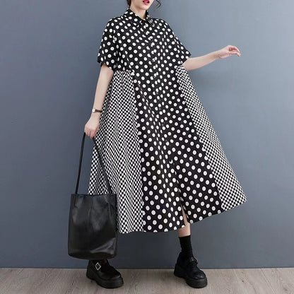 Casual Printed Polka Dot Short Sleeve Shirt Dress