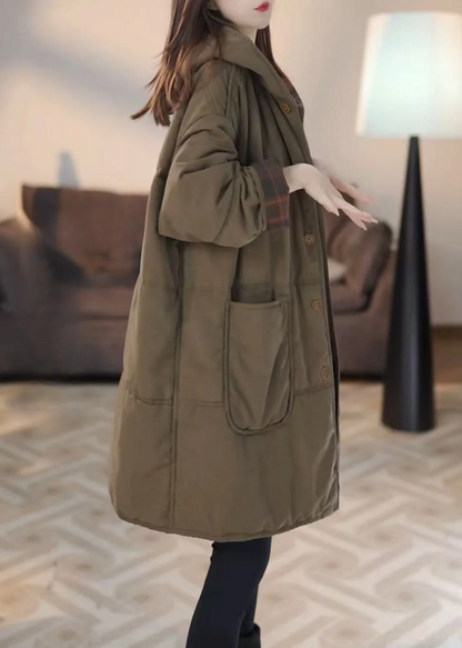 Women's Hooded Button Pocket Parka Coat