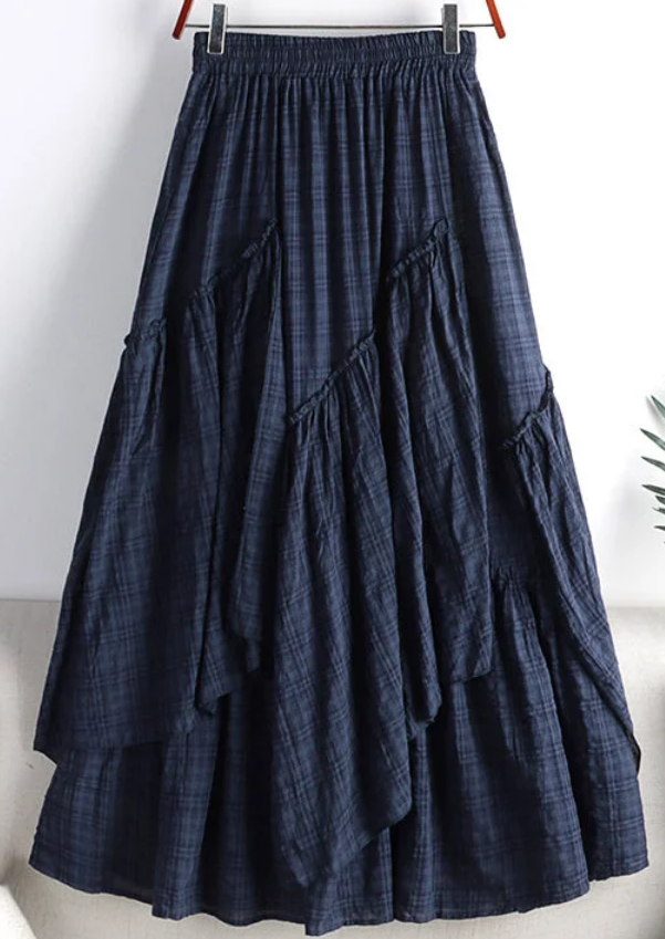 Women's Asymmetric Plaid Patchwork A-Line Skirt Spring