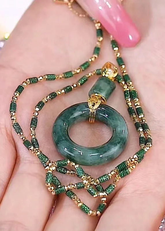 Elegant Jade Agate Bamboo Knot Pendant Necklace