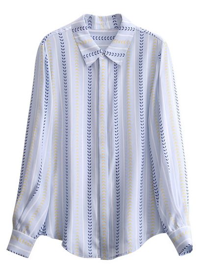 Elegant Lapel Stripe Print Long Sleeve Shirt