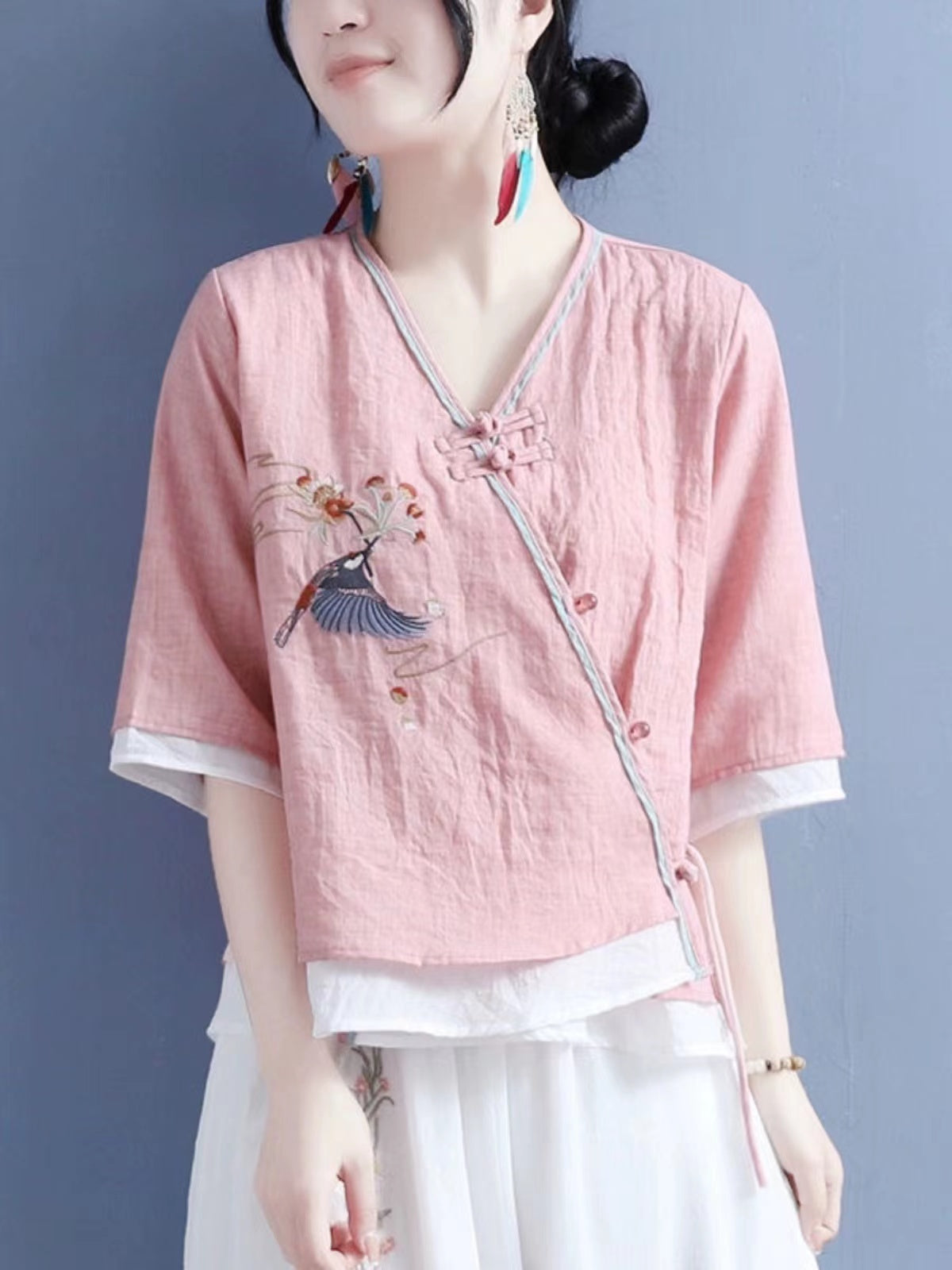 Elegant Embroidered Asymmetric Cotton Blouse Top