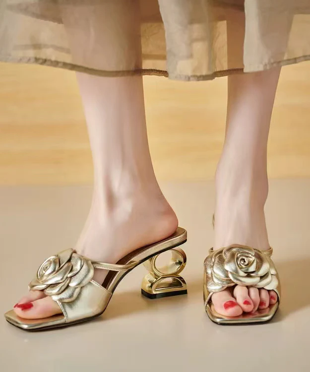 Chunky Heel Floral Open Toe Sandals