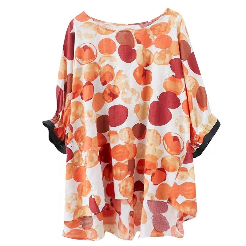 Loose Dot Bat Wing Sleeve Cotton T Shirt Top