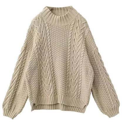 Loose Twisted Knit Sweater Turtleneck Oversized