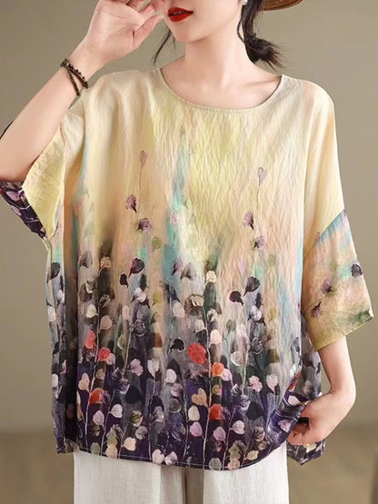 Plus Size Printed Bat Sleeve T-Shirt Top